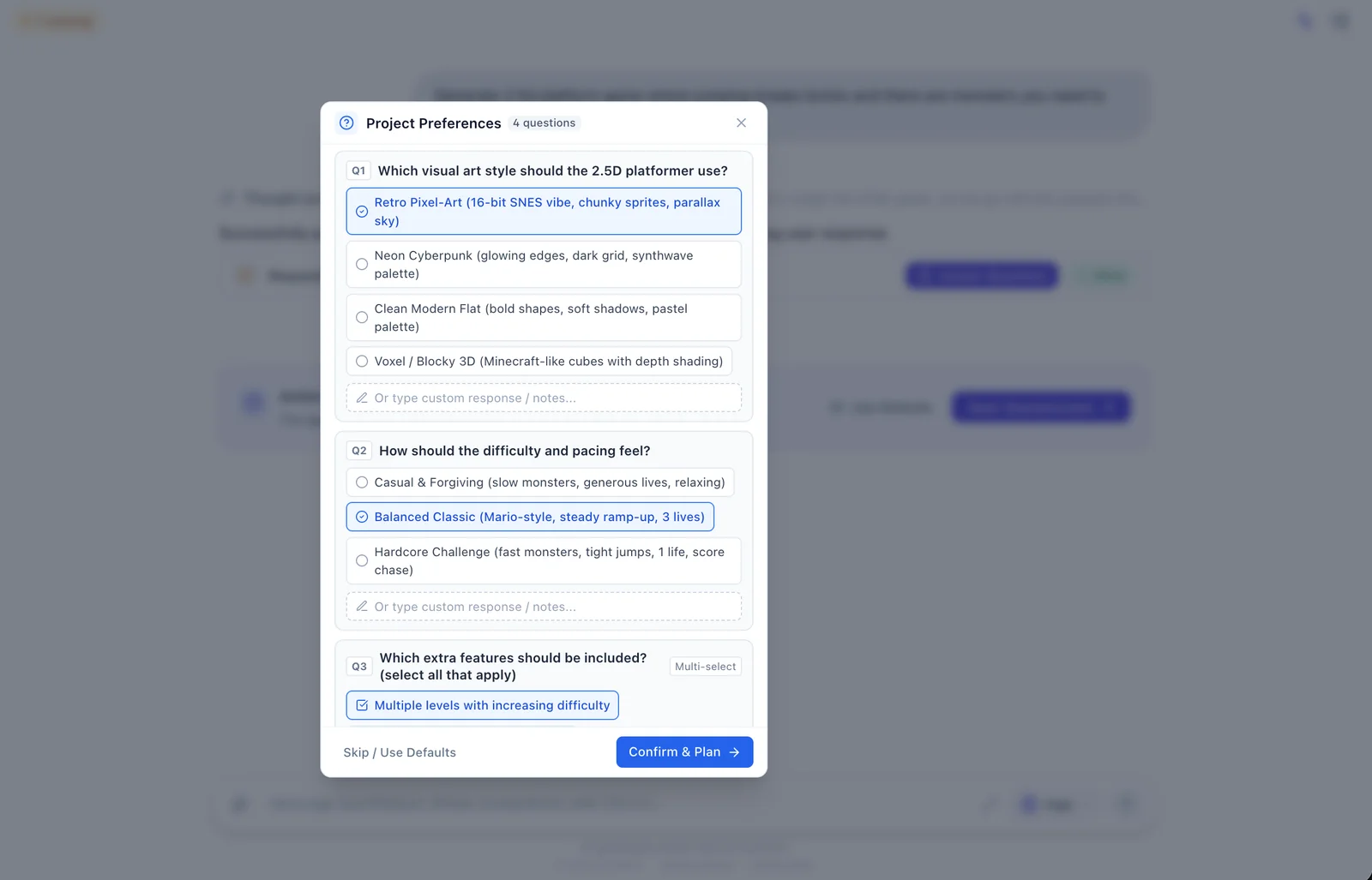 SuchTedium Project Preferences clarification modal