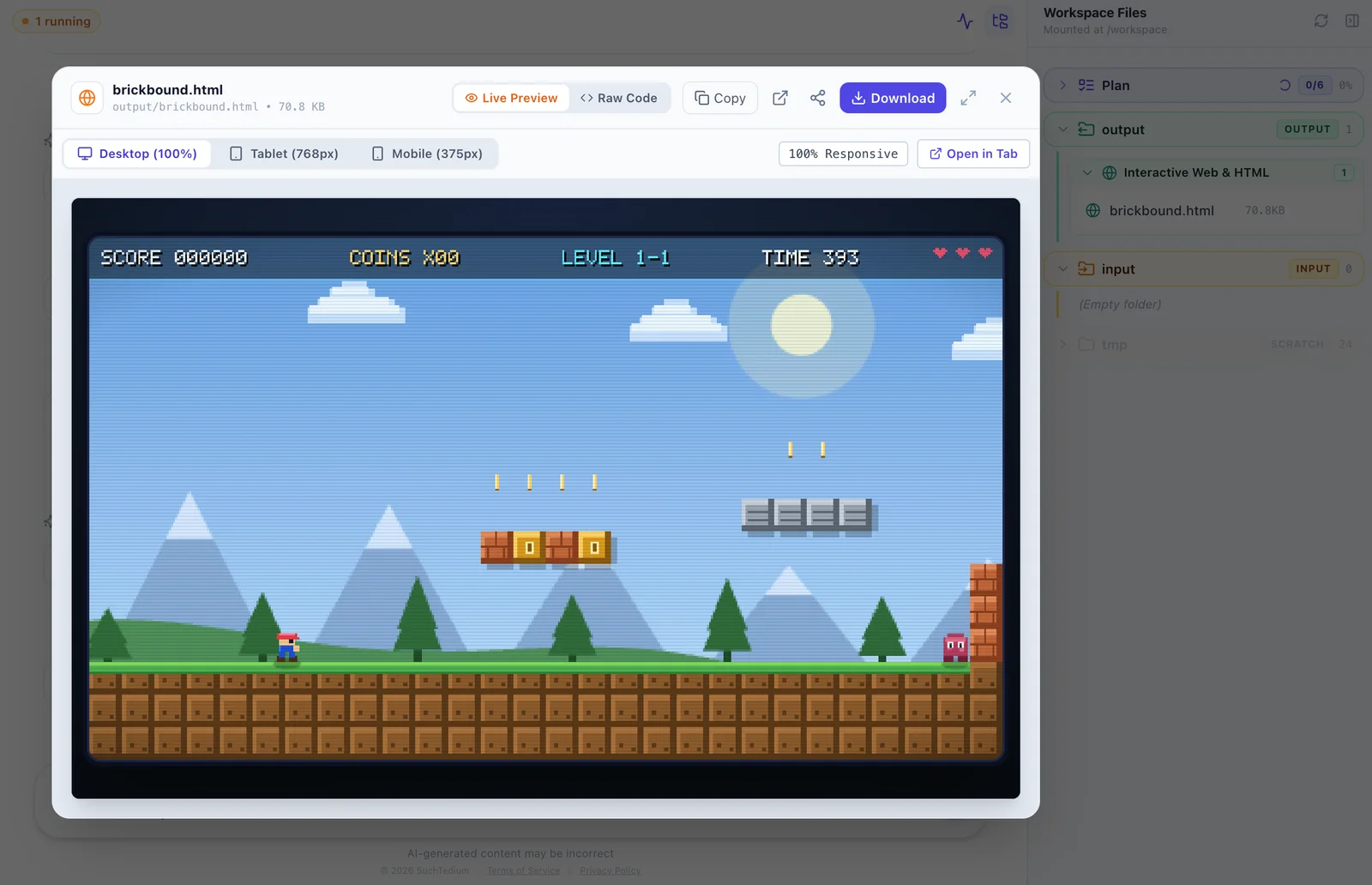 Instant interactive live preview of Brickbound